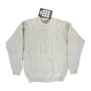 Aran Sweater Market Hand Knit Chevron Stitch Sweater Mens Size L Color Cream